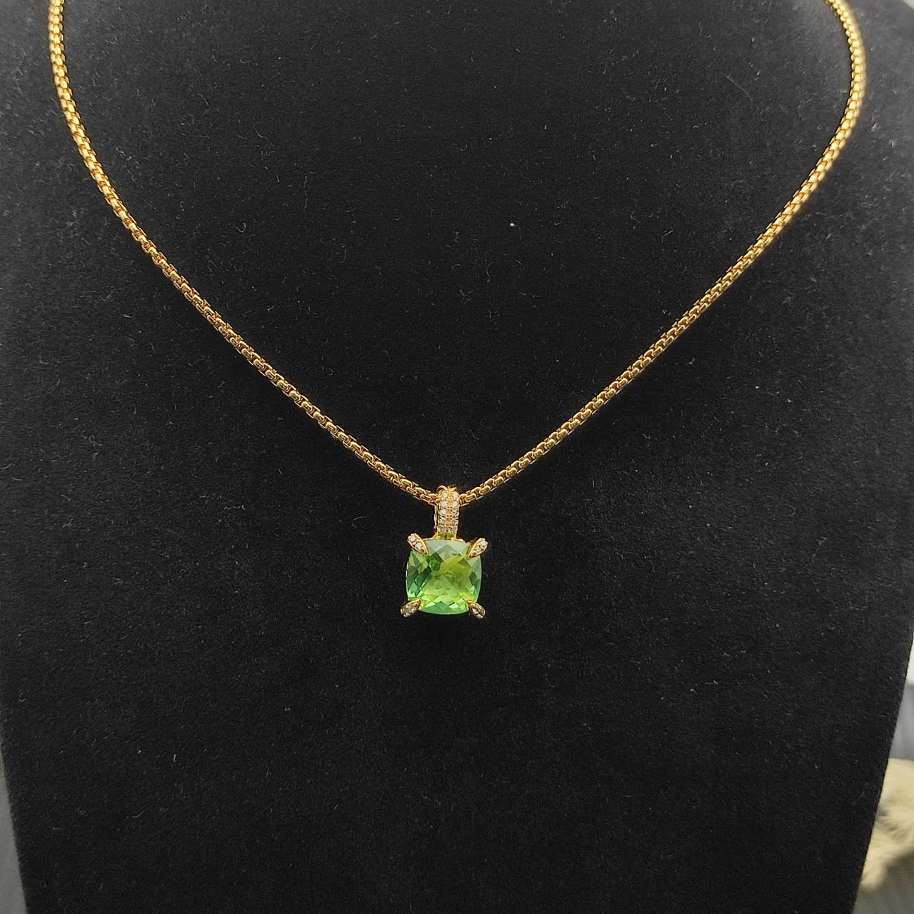 David Yurman Gold and Green Stone Necklace